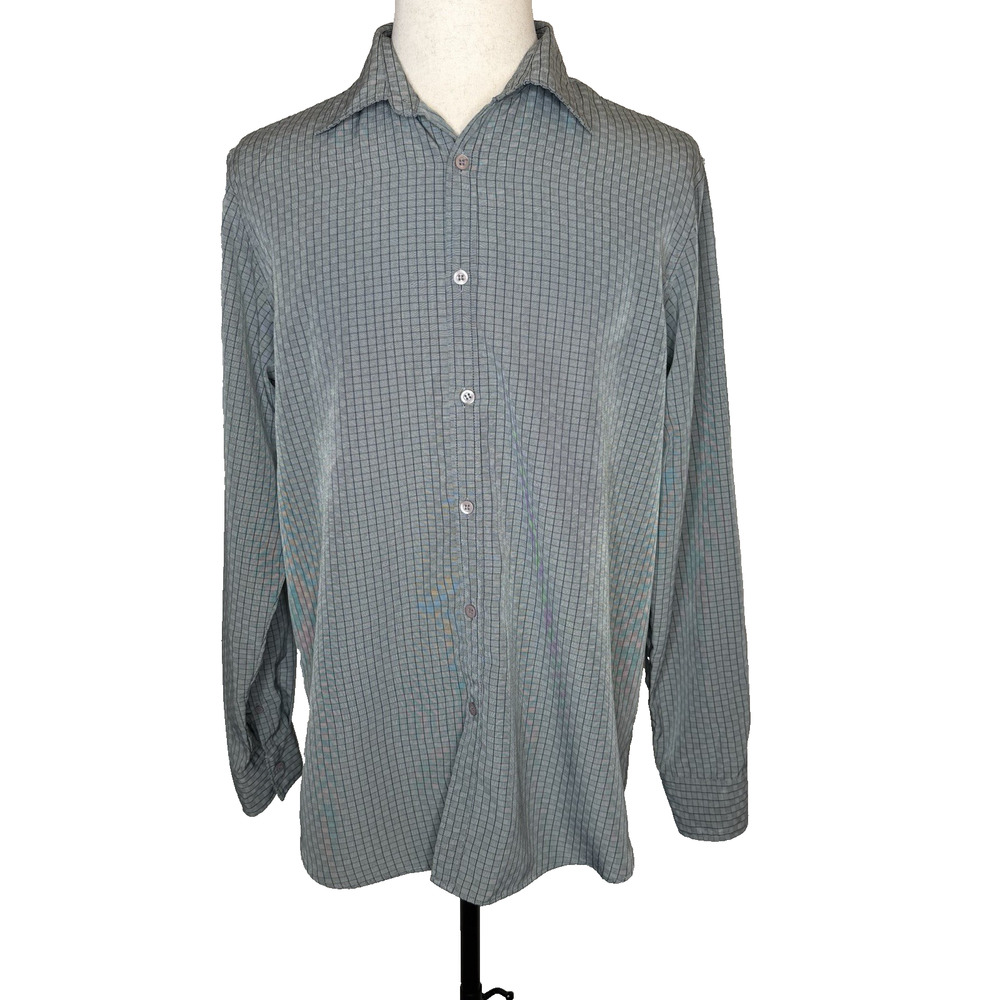 Burton Men’s Long Sleeve Button Up Shirt Large Blue Gray With Fine Black Lines